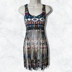 Rue 21 Fringe Aztec Boho Multicolor Cropped Tank Top